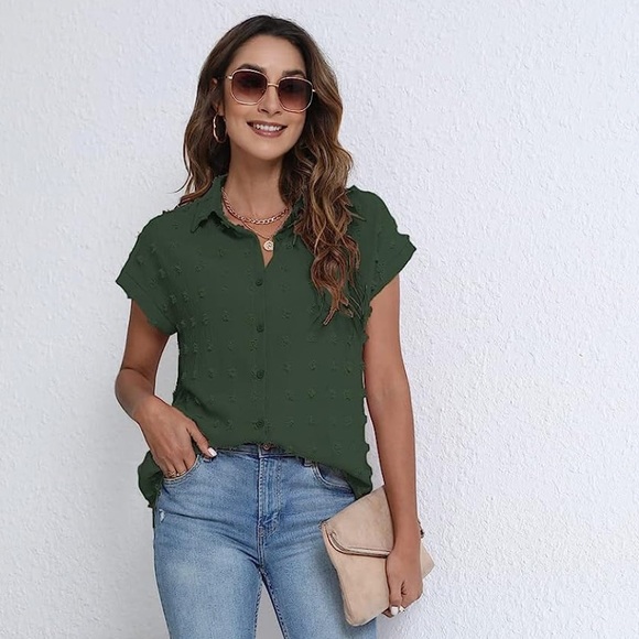 Short Sleeve Women Button Down Women Blouse Shirt Size Medium - Picture 2 of 7